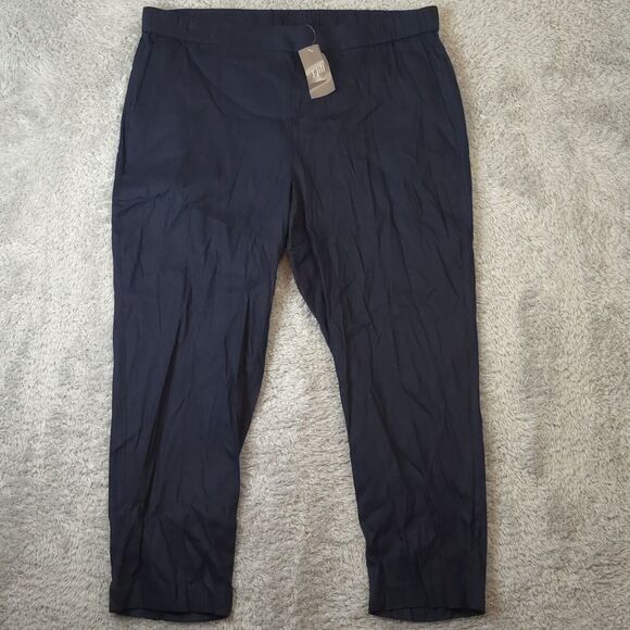 J Jill Linen Stretch Navy Pull On Pants Sz L Petite Coastal Quiet Luxury NWT - Picture 1 of 10